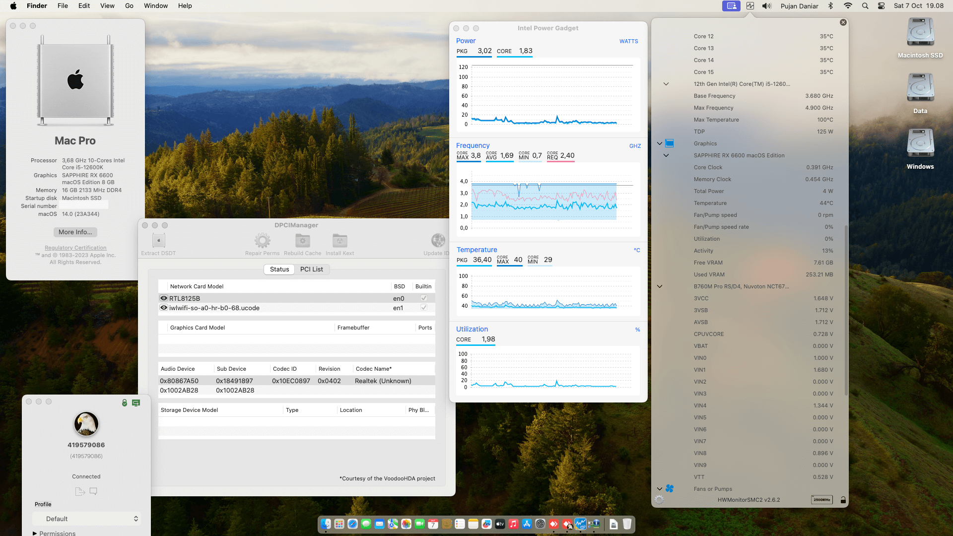 Success Hackintosh macOS Sonoma 14.0 Build 23A344 in Asrock B760M Pro RS/D4 + Intel Core i5 12600K + Sapphire RX 6600